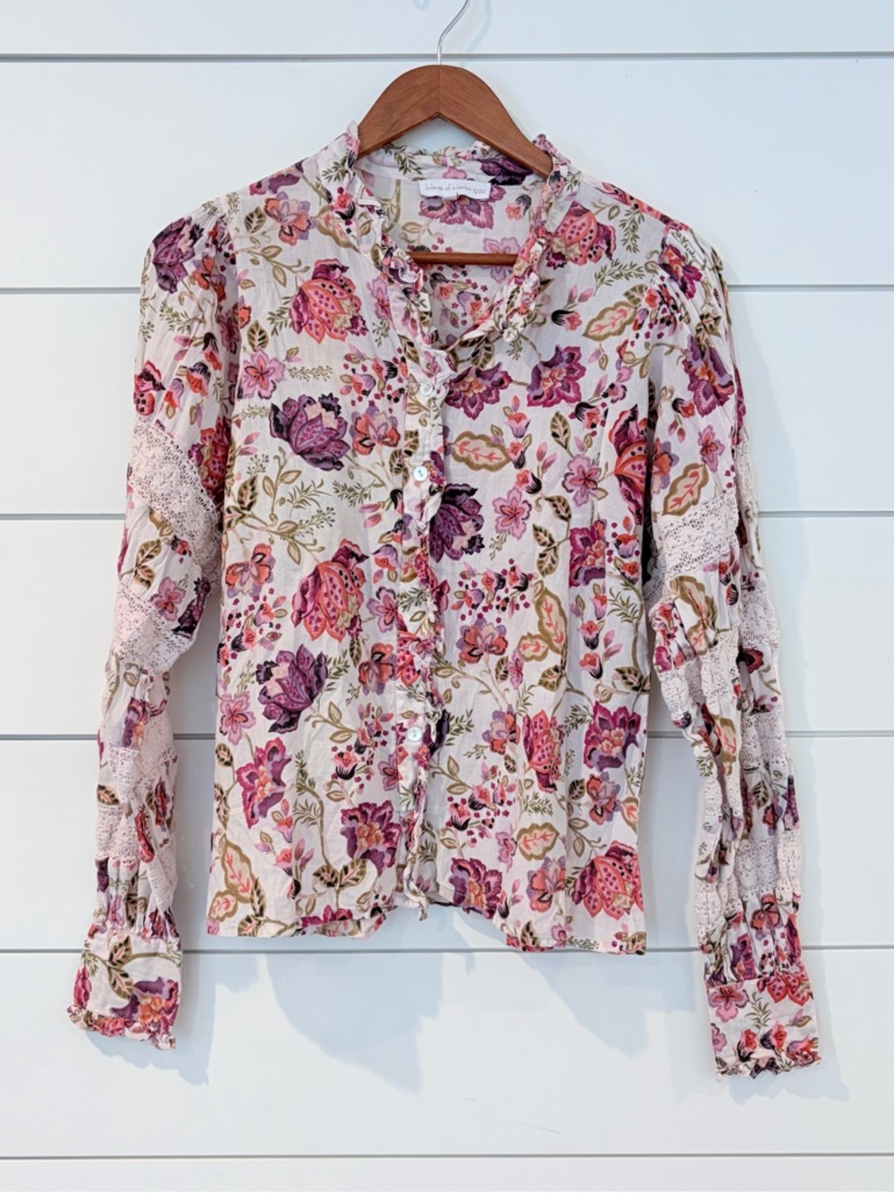 House of Harlow 1960 Floral Boho Blouse Lace Sleeve Cottagecore Top S Vintage